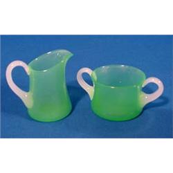 Lot 229_: Probably Steuben unsigned Jade Green Sugar and Creamer