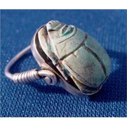 Lot 257_: Turquoise Scarab Bead in Silver, Mounted as Ring