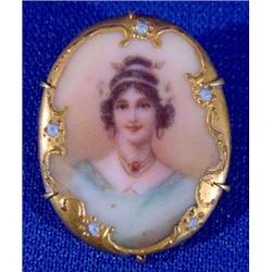 Lot 258_ Hand Painted Portrait of Woman on Porc. Pin: