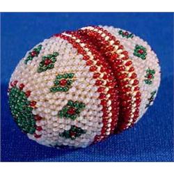 Lot 292_: Egg Form Wooden Box with Glass Beaded Cover