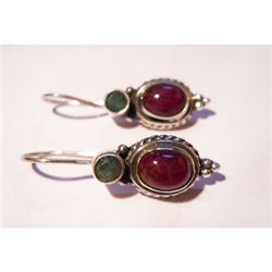 Natural 27.05 ctw Ruby Cabushion Earrings .925 Sterling