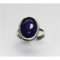 NATURAL 4.17 GRAMS LAPIS ROUND RING .925 STERLING SILVE