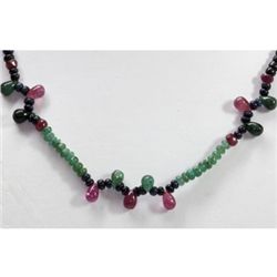 Natural 80.47 ctw Emerald Ruby Sapphire Bead Necklace
