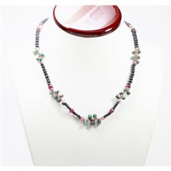 Natural 112.04 ctw Emerald Ruby Sapphire Bead Necklace