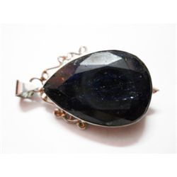 Natural 86.10CTW. Sapphire Pearcut Pendant .925 Sterlin
