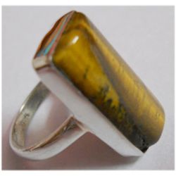 Natural 5.05g Tiger Emerald Cut .925 Sterling Ring