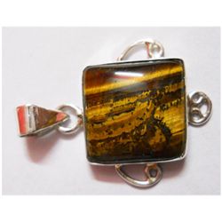 Natural 4.42g Tiger Square .925 Sterling Silver Pendant