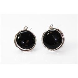 Natural 75.55 ctw Black Onex Earrings. 925 Sterling