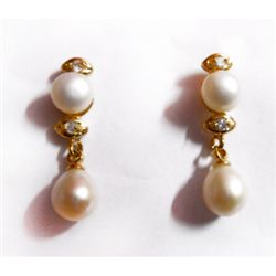 Natural Pearl Round Earrings .925 Sterling w/ Bronze