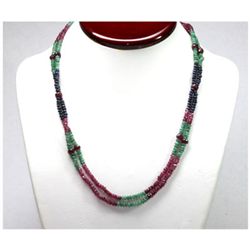 Natural 133.67 ctw Emerald, Ruby Sapphire Bead Necklace