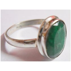Natural 18.70 ctw Emerald Oval Ring .925 Sterling
