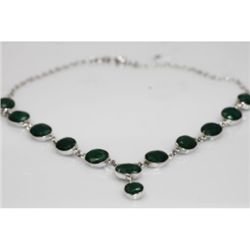 NATURAL 22.79 GRAMS EMERALD OVAL NECKLACE .925 STERLING