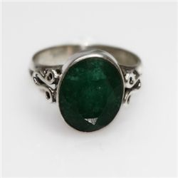 NATURAL 3.83 GRAMS EMERALD OVAL RING .925 STERLING SILV