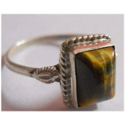 Natural 11.60 ctw Tiger Eye Square Ring .925 Sterling S