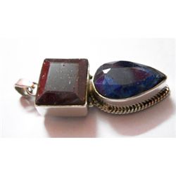 Natural 54.80 ctw Ruby/Sapphire Pendant .925 Sterling