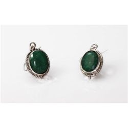 Natural 27.06 ctw Emerald Oval Earring .925 Sterling
