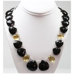 433.32 ctw Black Onyx & Citrine Drops Bead Necklace