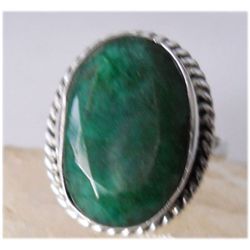 Natural 31.75 ctw Emerald Oval Ring .925 Sterling