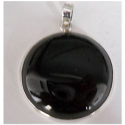 Natural 76.90 ct Black Onex Round Pendant .925 Sterling