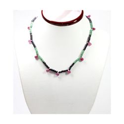 Natural 98.51 ctw Emerald Ruby Sapphire Bead Necklace
