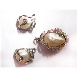 Natural 66.90 ctw Pearl Earrings/ Pendant .925 Sterling