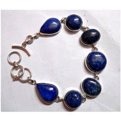 Natural 28.67 g Lapis Mix .925 Sterling Silver Bracelet