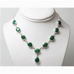 Natural 25.11g Emerald Necklace .925 Sterling Silver