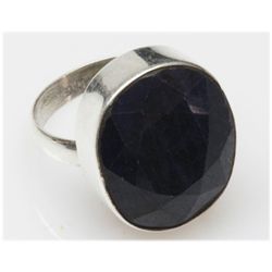Natural 7.31 g Sapphire Oval .925 Sterling Silver Ring