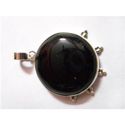Natural 47.00 ct Black Onex Round Pendant .924 Sterling