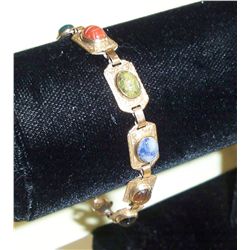 14K Gold Scarab Bracelet W/Gemstones