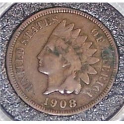 RARE1908"S" INDIAN CENT. FINE CONDITION.  (BOOK VALUE$110).