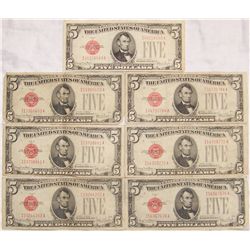 (7X$) U.S NOTES $5 SERIES 1928 RED SEALS.