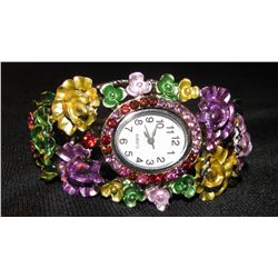 multi colred red crystal cuff bracelet watch
