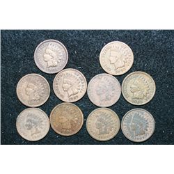 Indian Head Penny, Various Dates & Conditions, Lot of 10