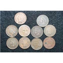 Indian Head Penny, Various Dates & Conditions, Lot of 10