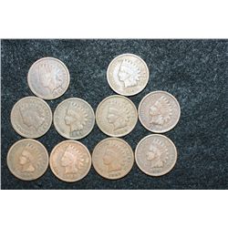 Indian Head Penny, Various Dates & Conditions, Lot of 10