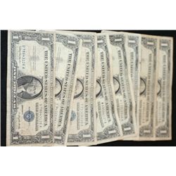 1957-B US Silver Certificate $1, Blue Seal, Lot of 10