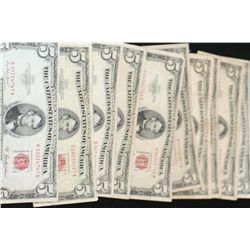 1953-A United States Note $5, Red Seal, Lot of 10