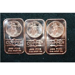 2012 Copper Ingot, .999 Fine 1 Oz., Lot of 3