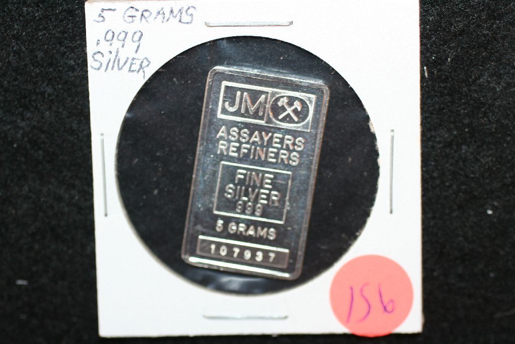 JM Assayers Refiners Silver Ingot, .999 Silver 5 Grams