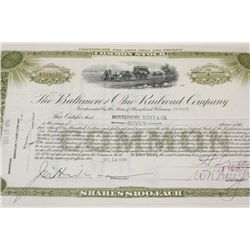 The Baltimore and Ohio Railroad Co. Stock Certificate Dated 1938