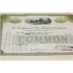 The Baltimore and Ohio Railroad Co. Stock Certificate Dated 1929