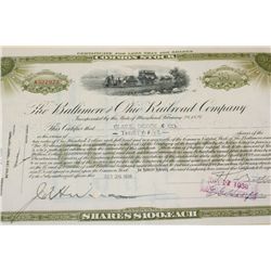 The Baltimore and Ohio Railroad Co. Stock Certificate Dated 1938