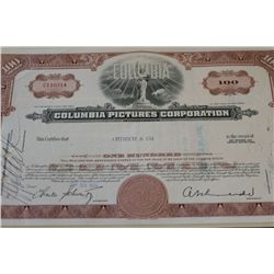 Columbia Pictures Corp. Stock Certificate Dated 1965