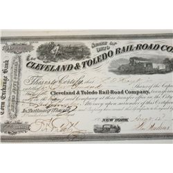 The Cleveland & Toledo Rail-Road Co. Stock Certificate Dated 1862