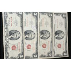 1963 United States Note $2, Red Seal, Lot of 4