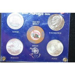 Harvey's Resort Hotel and Harvey's Inn Casino Money to include $1 Gaming Token, Colorized $1 Gaming 