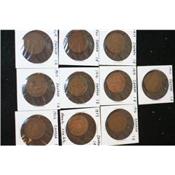 Canada One Cent Foreign Coin, Lot of 10, Dated 1859-1920