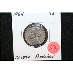 1964 Jefferson Nickel, Clipped Planchet