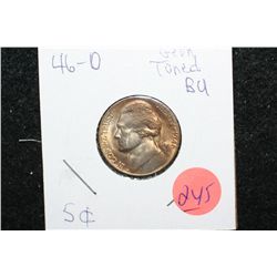 1946-D Jefferson Nickel, Gem Toned, BU
